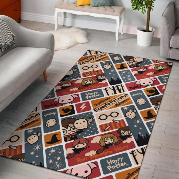 harry potter chibi pattern area rug 0