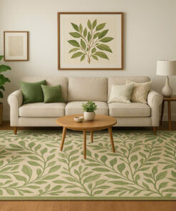 genh Scandinavian green leaf carpet for modern home
