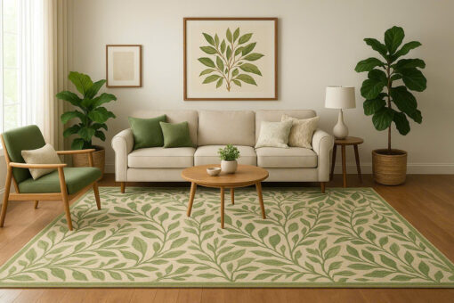 genh Scandinavian green leaf carpet for modern home