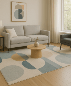 Abstract geometric patterned polyester rug