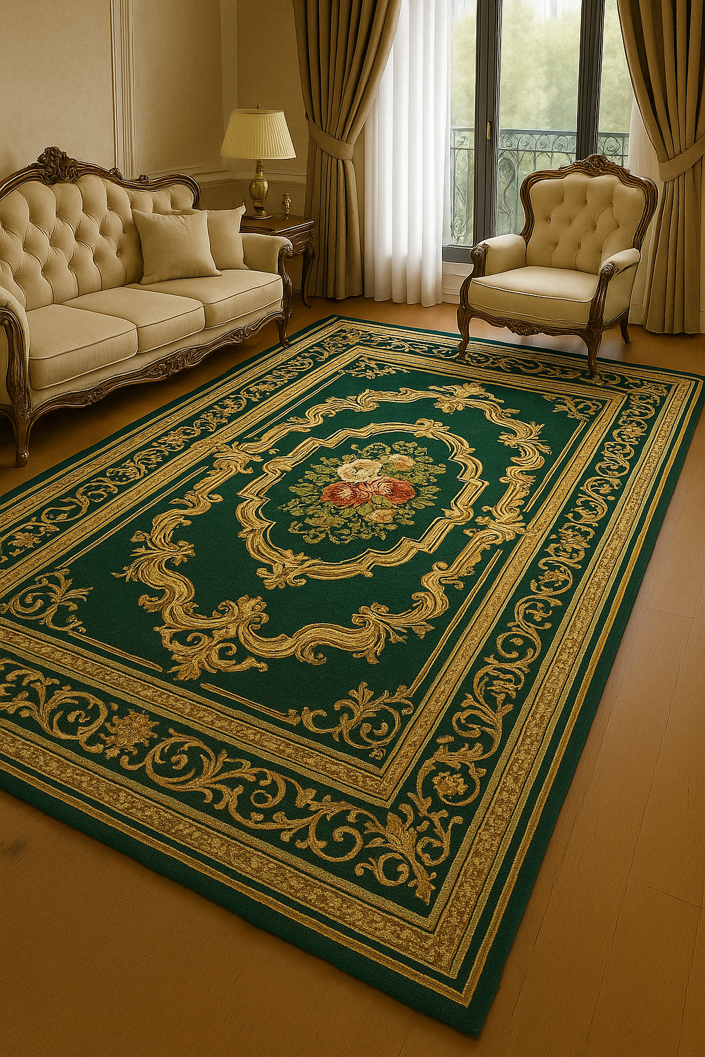 Baroque style luxury green carpet