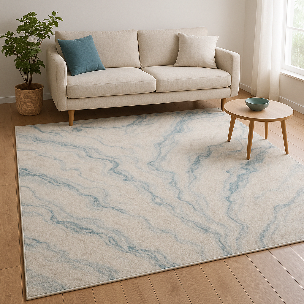 Blue Mist Cream Marble Rug