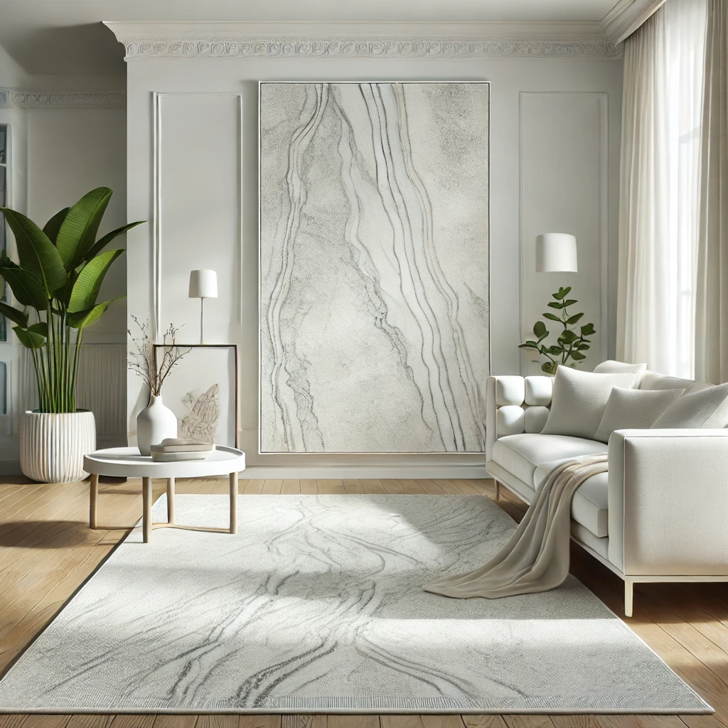 Gray and white marble patterned carpet