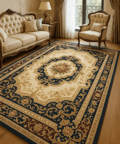 Royal Blue & Gold Modern Rug