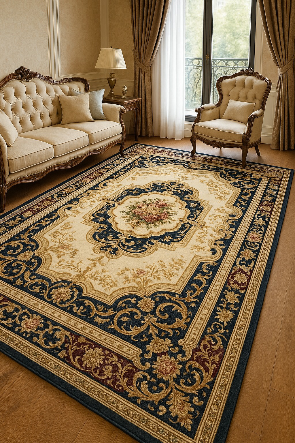 Royal Blue & Gold Modern Rug