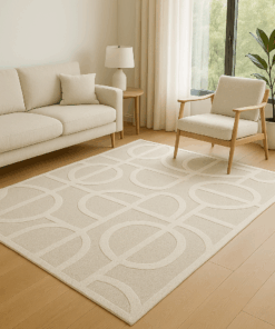 Soft geometric rug in European Scandinavian style