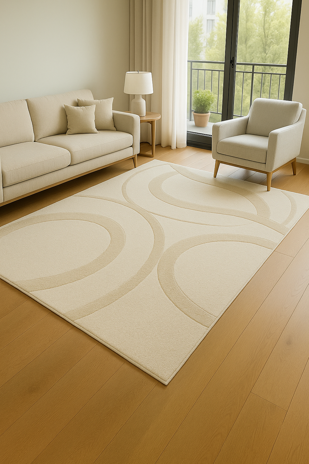 geometric carpet with embossed arc pattern