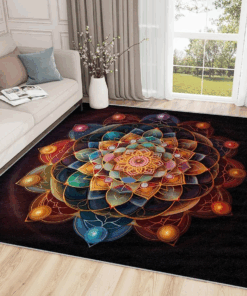 multicolored mandala rug on black background