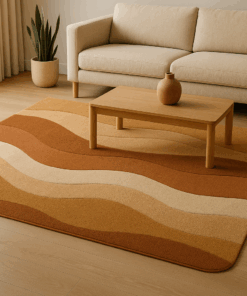organic rug with yellow earth ripple pattern
