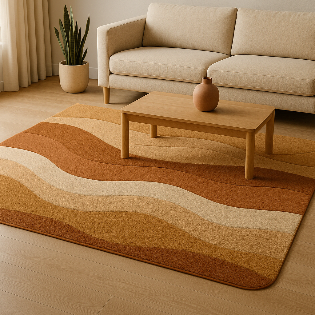 organic rug with yellow earth ripple pattern