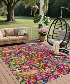 Boho-style rug with vibrant floral patterns