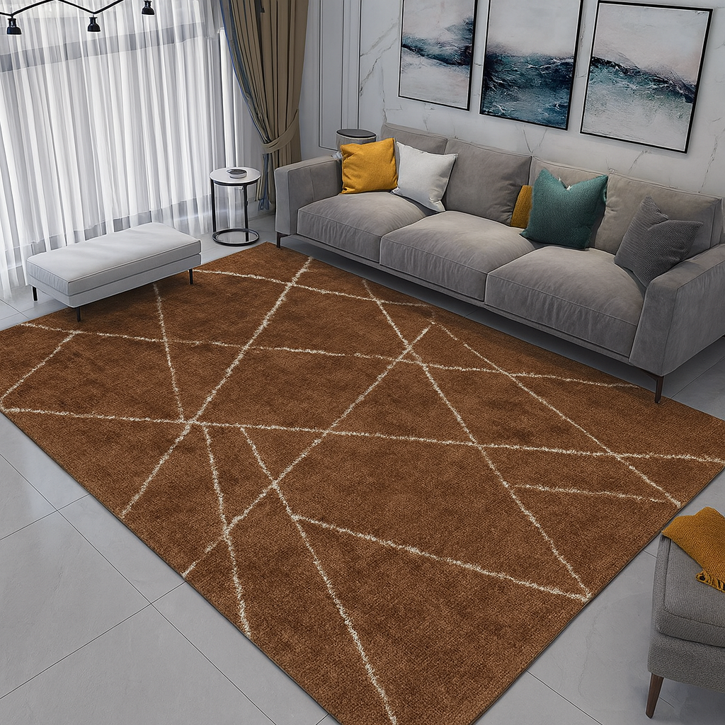 Brown rug and geometric lines
