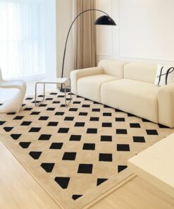 Nordic checkered pattern rug in ivory