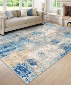 Sea blue carpet with a mottled pattern.