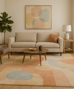 Warm Pastel Earth-Tone Vintage Rug