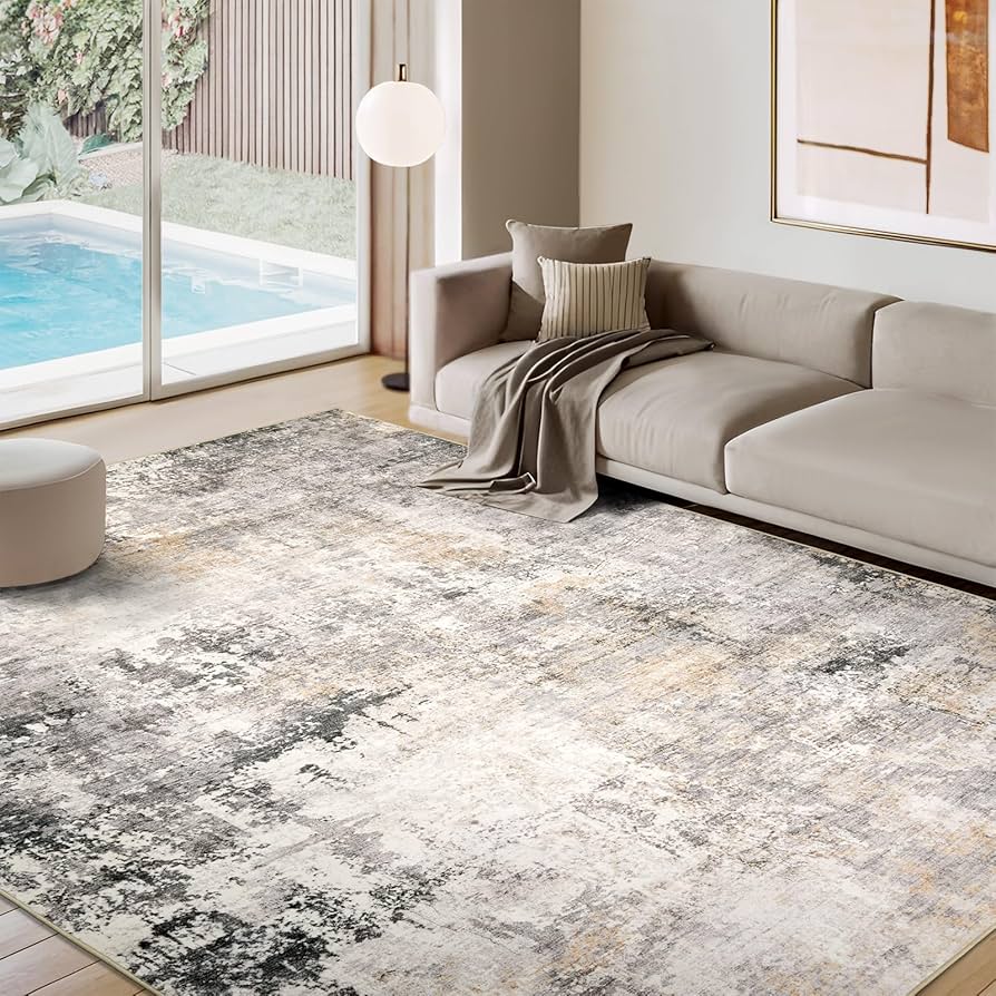 abstract style gray patterned rug