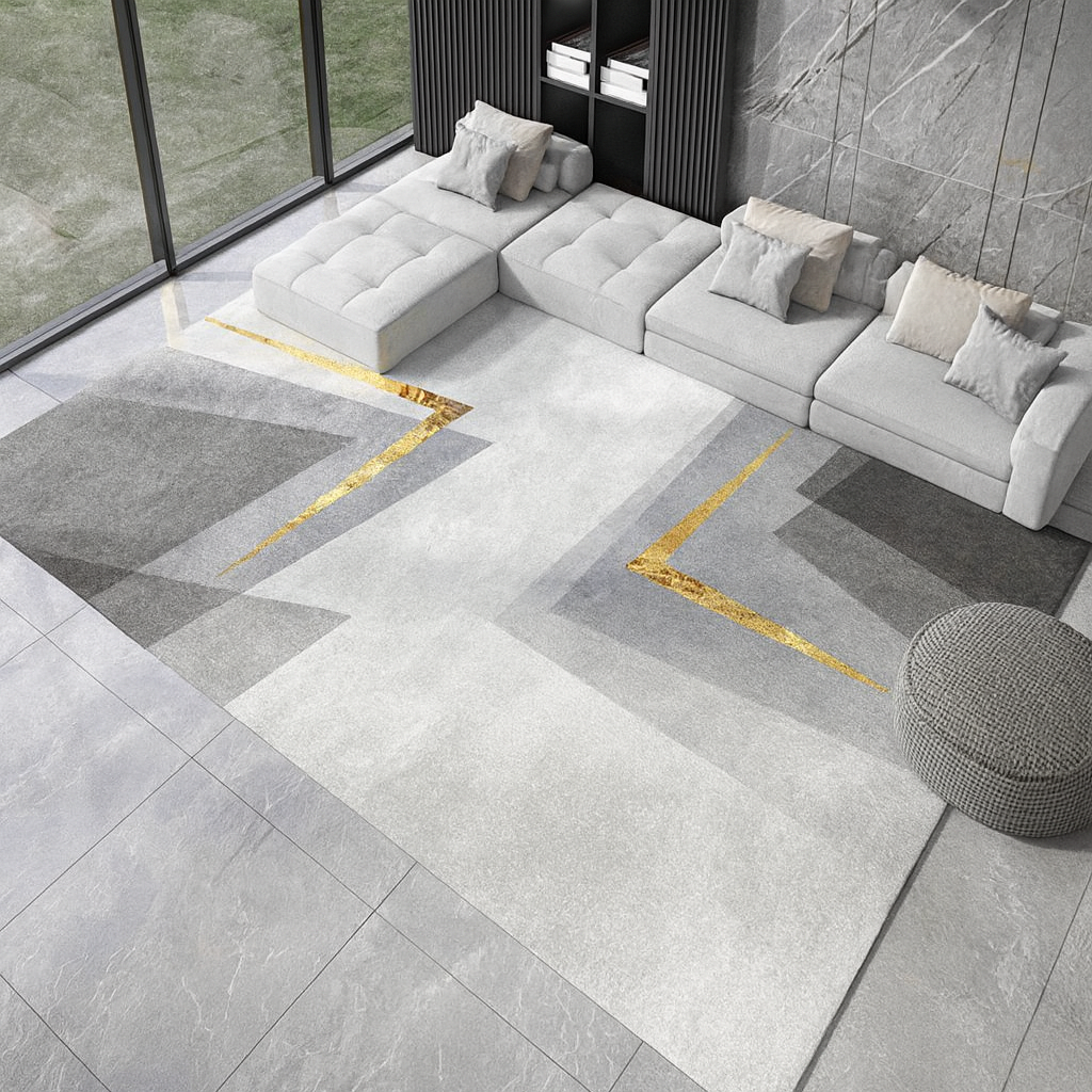 light gray geometric patterned rug