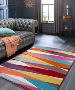 multicolored geometric patterned rug