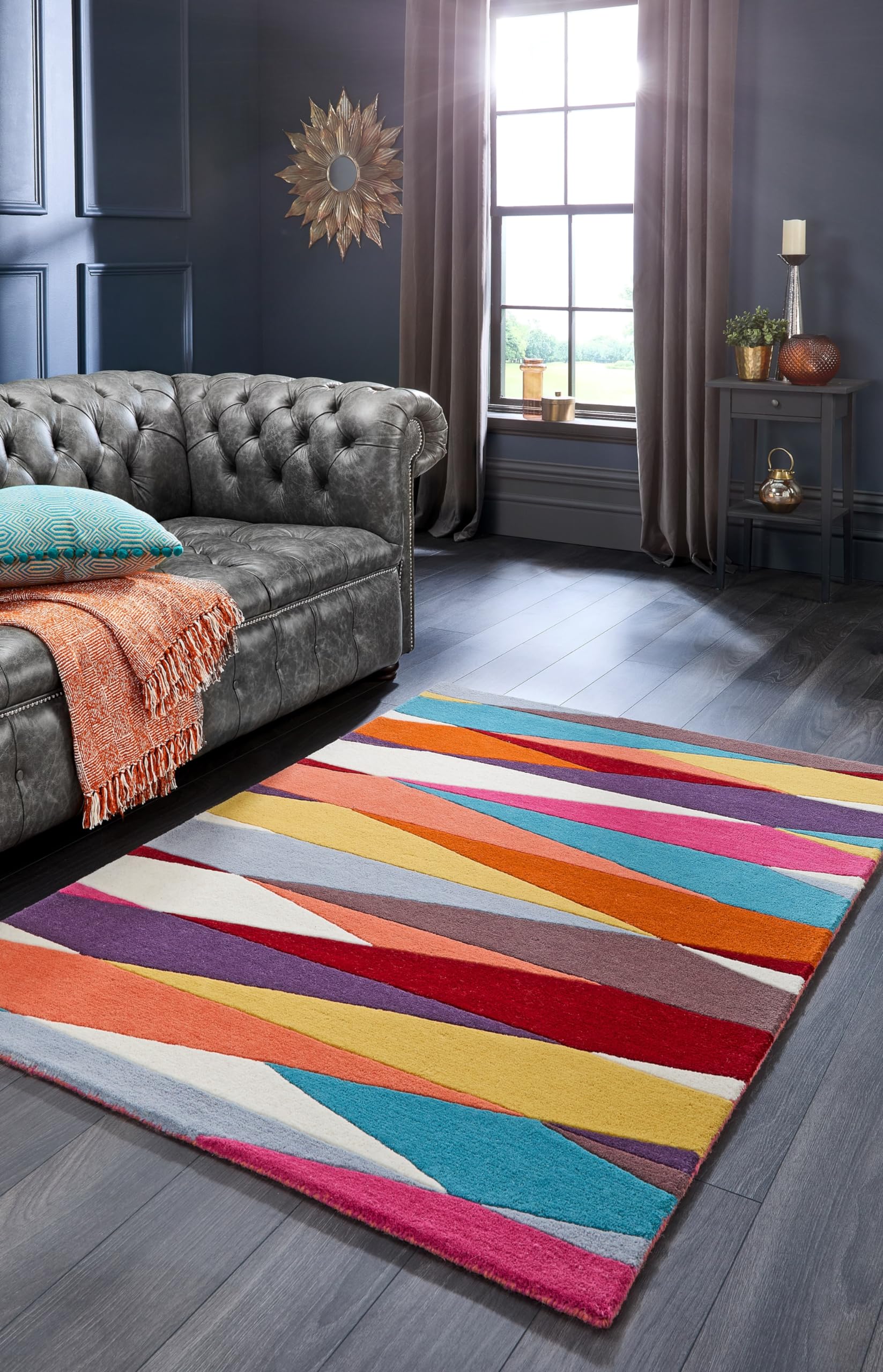 multicolored geometric patterned rug