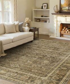 Classic patterned rug in olive green tones
