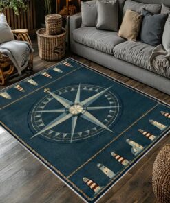 Nautical Compass Lighthouse Rug