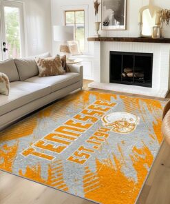 Room rug in orange and gray tones
