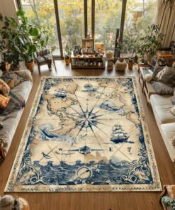 Vintage Nautical Compass Rug