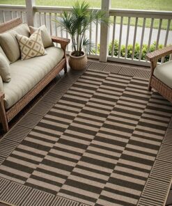 Brown Beige Checkered Zen Garden Rug